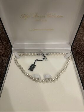 Fifth Avenue Collection Pearl Necklace in White and Silver